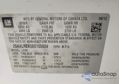 2014 GMC Terrain Sle-2 из США, поврежденный, VIN 2GKALREK3E6105824